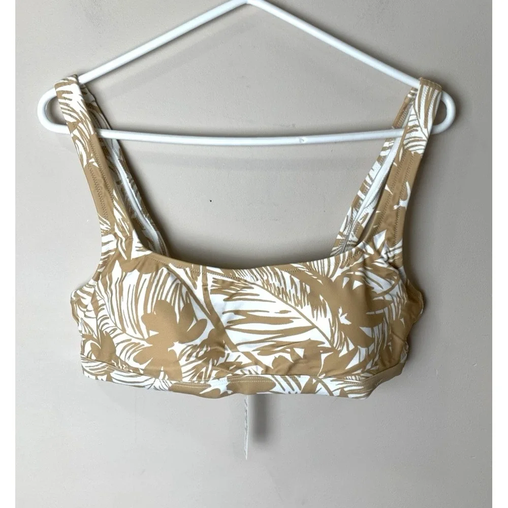 NEW Madewell Balconette Swim Bikini Top Size M‎ Tan White Tropical Print w/Pads